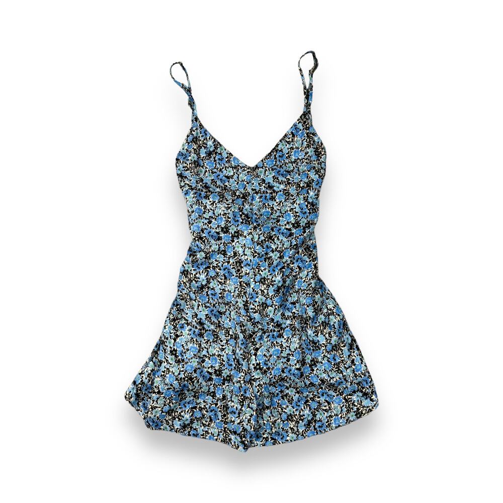 Topshop Floral Romper Blue Silky Satin Grunge Tie Back Sleeveless Size 12 Beach - Picture 12 of 12